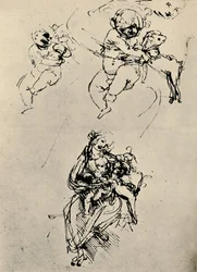 Studier för en madonna och ett barn med en katt, 1478-1480 1945