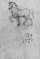 Studier av en häst och en av en häst och ryttare, c1480 1945