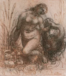 Studie för Leda och svanen av Leonardo da Vinci (1452-1519), teckning
