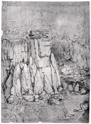 Studie av en stenig grotta med ankor, 1482-1485 1954