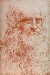 Porträtt av Leonardo da Vinci, kopia av Självporträtt av Leonardo da Vinci, sangvin, Accademia Gallery, Venedig