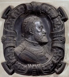 Profilporträtt av kejsar Karl V (1500-1558)”” Relief i skulpterad brons av Leone Leoni (1509-1590). Paris, Louvren