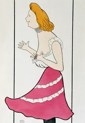 Skådespelerskan Mademoiselle Cassive i La Dame de Chez Maxim, av Georges Feydeau (1862-1921), karikatyr från 1899 av Leonetto Cappiello (1875-1942)