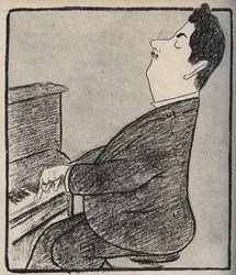 Porträtt av Giacomo Puccini (1858-1924), italiensk kompositör. Tecknad av Leonetto Cappiello - 1898