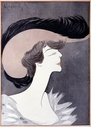 Porträtt av Mrs Longworth (Alice Roosevelt Longworth) (1884 - 1980), dotter till Theodore Roosevelt. Tecknad av Leonetto Cappiello.