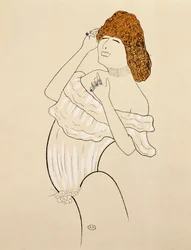 Sarah Bernhardt (1844-1923) spelar Lady of Camelias, teatralisk bearbetning av roman av Alexandre Dumas (1824-1895), gravyr av Leonetto Cappiello (1875-1942)