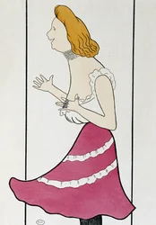 Skådespelerskan Mademoiselle Cassive i La Dame de Chez Maxim, av Georges Feydeau (1862-1921), karikatyr 1899 (teckning)