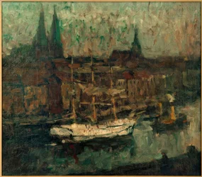 Barck i hamnen i Lübeck