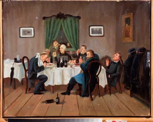 På en krog. Målning av Leonid Ivanovich Solomatkin (1837-1883), olja på duk. rysk konst