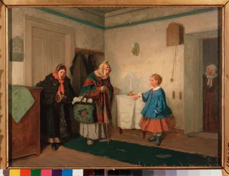 Tiggarsångarna. Målning av Leonid Ivanovich Solomatkin (1837-1883), olja på duk