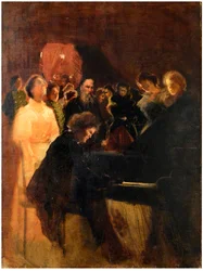 Leo Tolstoy vid konserten av Anton Rubinstein (1829-1894) par Pasternak, Leonid Osipovich (1862-1945). Pastell på kartong, storlek: 64x50