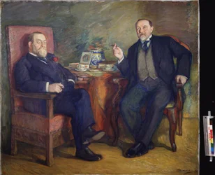 Dags för te. Porträtt av samlare Ossip Cetlin och David Wyssotski. Målning av Leonid Osipovich Pasternak (1862-1945), tempera på duk