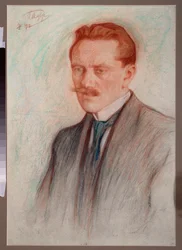 Porträtt av poeten Jurgis Baltrusaitis (1873-1944). Verk av Leonid Osipovich Pasternak (1862-1945), sangvinskt och krita på papper