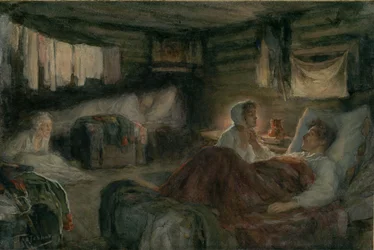 Natasja och den sårade furst Andrej i Mytisjtji. Illustration till romanen Krig och fred, 1893