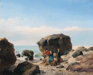 Strandscen med figurer