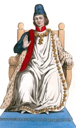 den franske kungen Ludvig XI iförd beställningsdräkt från Saint Michel