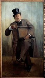 Porträtt av Georges Courteline (1858-1929) Författarmålning av Leopold Stevens (1866-1935) 1900-talets sön. 1,6x0,8 m Paris, Musee Carnavalet - Porträtt av Georges Courteline (1858-1929), författare. Målning av Leopold Stevens (1866-1935), 1900-talet. 1,6 