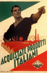 Fascism: propagandaposter för autarki i Italien ”Köp italienska produkter”