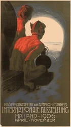 Tysk affisch som gör reklam för den internationella utställningen i Milano 1906, anordnad för att fira öppnandet av den transalpina Simplontunneln