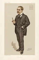 Rudyard Kipling (1865 - 1936), från Vanity Fair, pub. 1894 (färglitografi)