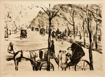 Gränd i djurparken med en vagn i förgrunden