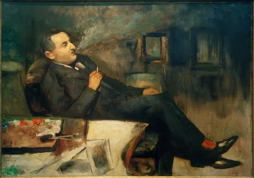 Lesser Ury röker i studion (självporträtt)