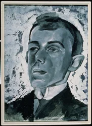 Porträtt av poeten Ossip Mandelstam (1891-1938) (gouache på papper)
