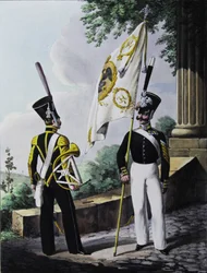 Porte-epee-Praporshchik och hornist från garnisonsbataljonen, 1829