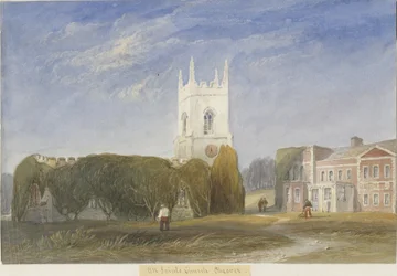 Okeover Church - "Alla helgon": akvarellmålning och [c 1830-1840]