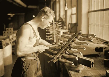 Fabriksarbetare på Paragon Rubber Company, Massachusetts. 1936