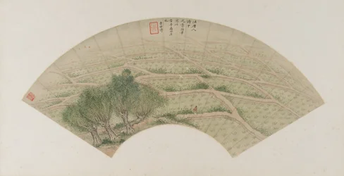 Risfält med hägrar, Qingdynastin, 1741 (bläck och färg på papper)