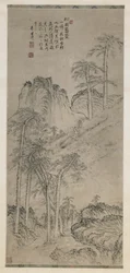 Walking with Staffs on a Pine Hill, Qing-dynastin, ca 1760 (bläck på papper)