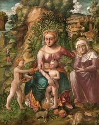 Madonna och barn med Saint Anne (olja på duk)