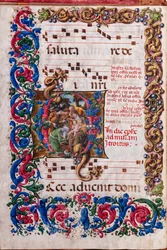 Piccolomini bibliotek: körbok, torsk. 19.4, ff. 9v med "Adoration of the Magi", av Liberale da Verona (cirka 1445 - 1527/9).
