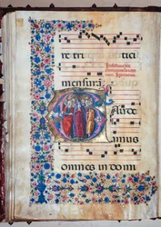 Piccolomini bibliotek: körbok, torsk. 28.12, ff. 94v med "Jungfrun och alla heliga", av Francesco Rosselli och Liberale da Verona (cirka 1445 - 1527/9).