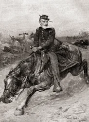 En expeditionsryttare under det amerikanska inbördeskriget, från The Century Magazine, publicerat 1887 (gravyr).