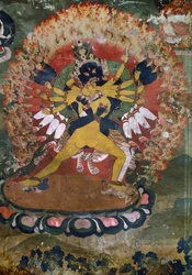 Gamla väggmålningar från Lamaist Monastery of Hemis, Ladakh, Indien