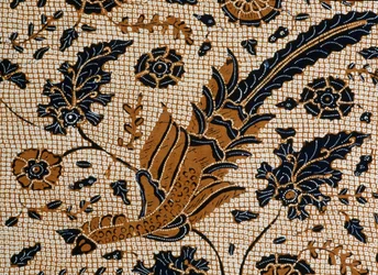 Batik med traditionell design som kallas peksi podang, Surakarta, Java, Indonesien, detaljer