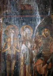 Kristus och helgon, fresk i kyrkan Agios Ioannis, Kantanos, Kreta, Grekland (foto)