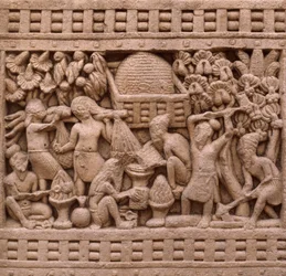 Detalj av den östra sidan av Stupan I i Sanchi (UNESCOs världsarvslista