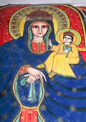 Fresk föreställande Maria och barn, Vår Fru Marias kyrka av Sion (1600-talet), Aksum (Unescos världsarvslista
