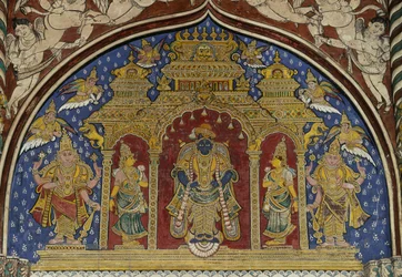 Fresk föreställande Visnu, Thanjavur Maratha-palatset, Tamil Nadu, Indien