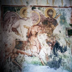 Fresk i den bysantinska kyrkan i Mournies, Kreta, Grekland (foto)