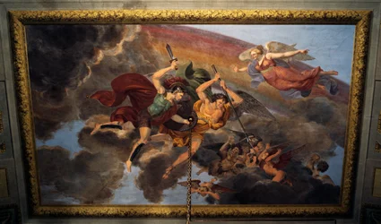 Fresk på taket av sovrummet i den kungliga lägenheten, Ducal Palace, Lucca, Toscana, Italien Detalj