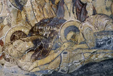 Fresker med Kristus död i Church of Metamorphosis tou Sotiros), Kefali, Kreta, Grekland (foto)