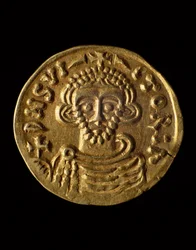 Guldmynt av prins Arechi, recto, lombardiska mynt, 800-tal