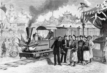 Invigning av den första franska järnvägen i Kina som förbinder Tianjin med Tangshan, 20 november