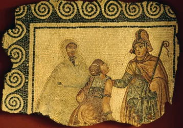 Initiationsscen, mosaik från den romerska villan Negrar, Veneto, Italien, romersk civilisation