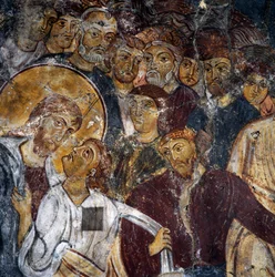 Jesus och apostlarna, fresker inne i klostret Panagia Antifonitria, Myriokefala, Kreta, Grekland (foto)