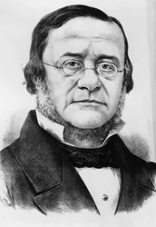 Porträtt av Daniele Manin (1804-1857), italiensk patriot och politiker som var president i republiken San Marco från 1848 till 1849, gravyr efter teckning av Watt
